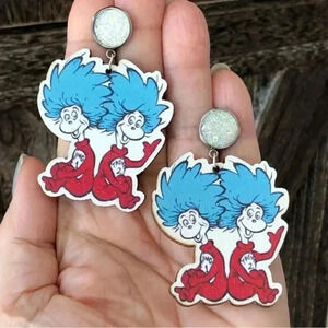 Thing 1 & Thing 2 Book Teacher Reading Librarian Die Cut Wood Earrings New NWT